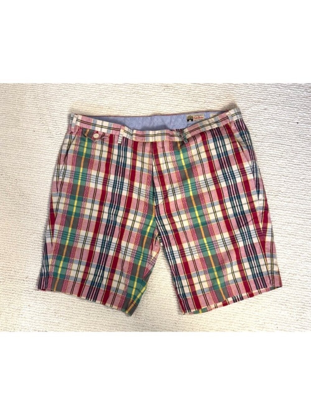 Vintage Polo Ralph Lauren Mens India Madras Plaid Cotton Shorts Size 38 Patchwor